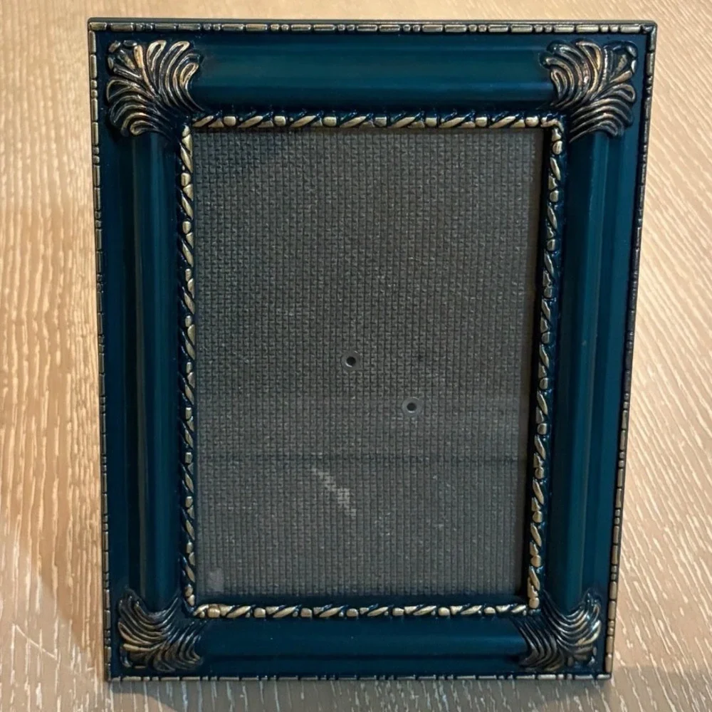 Vintage Teal Green and Gold Ornate Tabletop Picture Frame 5x7 Inch Outer Size